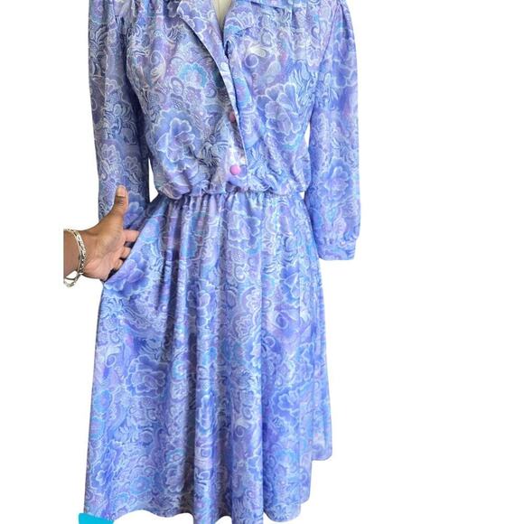 Vintage 70s Womens Boho Midi Dress M Purple Floral Fairy Bloom Pastels - Picture 4 of 9